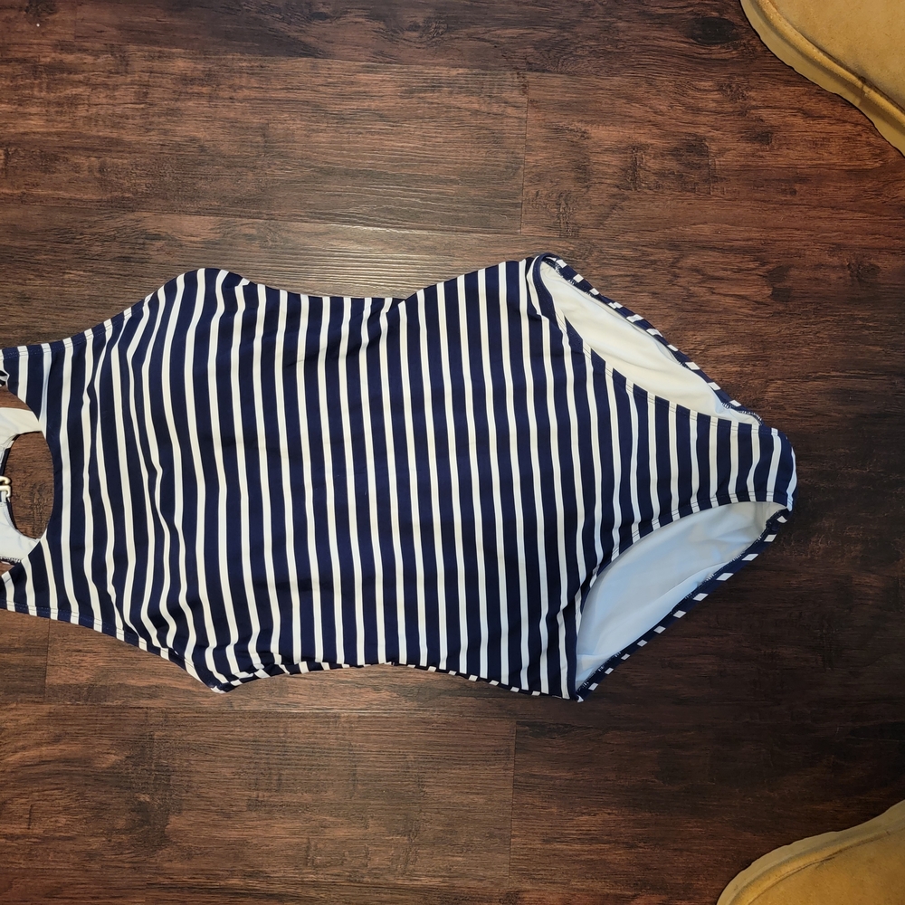 Navy and White Striped Swimsuit